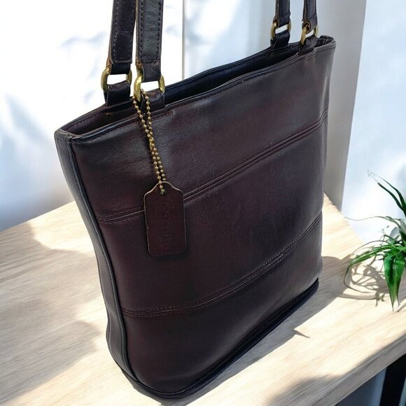 COACH Tribeca Shopper Tote Bag 1998 Brown Leather Shoulder Straps Brass H8P9098 - Picture 12 of 15